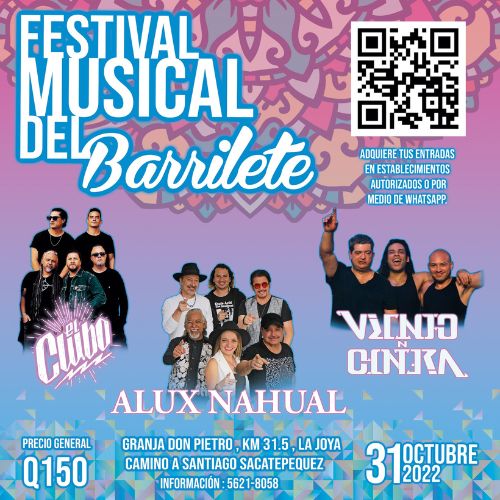 Póster informativo sobre el Festival Musical del Barrilete en Sacatepéquez Octubre 2022