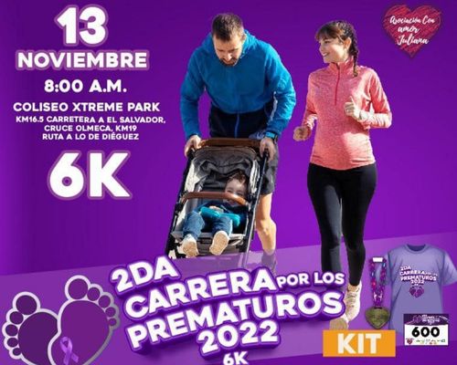 Afiche informativo sobre la Segunda edición de la «Carrera por los prematuros» en Guatemala Noviembre 2022