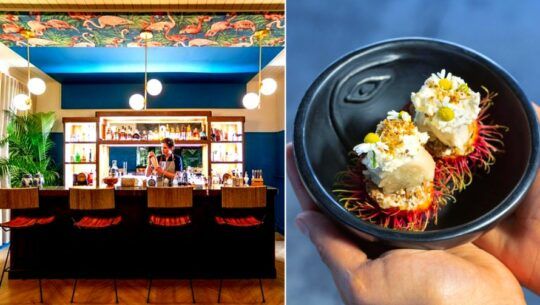 Descripción de la foto para personas con discapacidad visual: Fotografía de un restaurante y un platillo. (Créditos: Diacá)