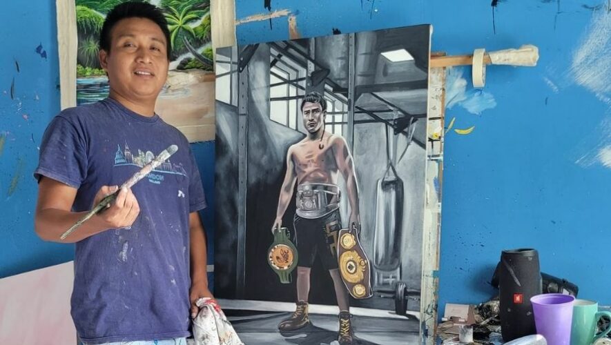 Juan Hernández, el artista de San Benito que hizo una pintura en honor a Lester Martínez (1)