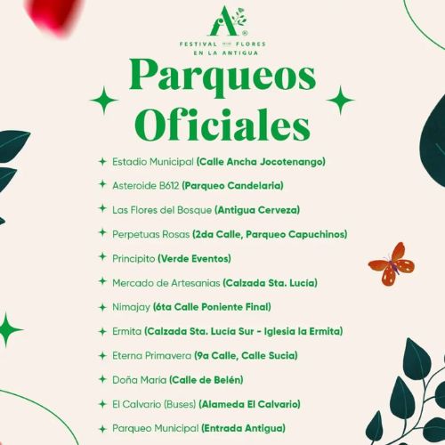 Parqueos oficiales para el Festival de las Flores 2022