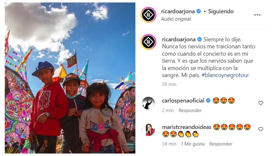 Ricardo Arjona comparte un video exaltando su amor por Guatemala