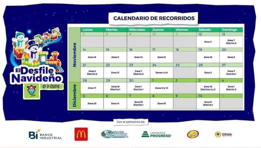 calendario recorridos desfile navideño