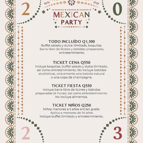 Detalles de la Fiesta de año nuevo con temática mexicana en Antigua Guatemala Diciembre 2022