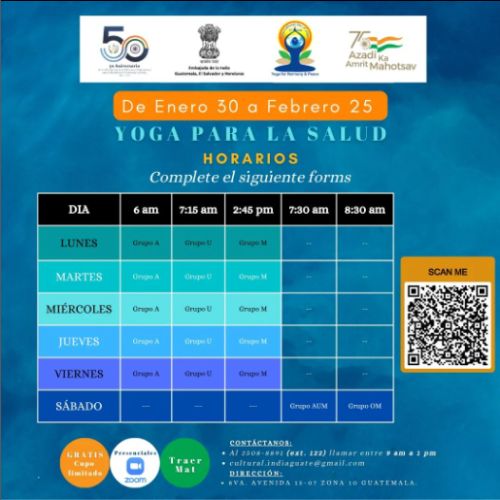 Clases de yoga gratuitas de la Embajada de la India en Guatemala 2023