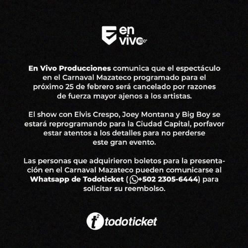 Cancelación de concierto de Elvis Crespo, Joey Montana y Big Boy en el Festival Mazateco