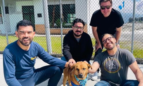 Malacates Trebol Shop promoviendo la adopción de uno de los animales rescatados por Mundo Huellitas San Marcos