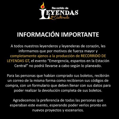 Cancelación Recorridos de leyendas guatemaltecas en la Estación Central de Bomberos