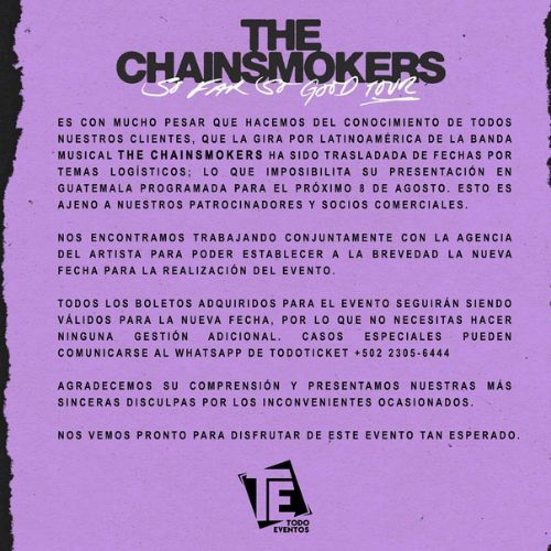 Concierto de The Chainsmokers en Ciudad de Guatemala