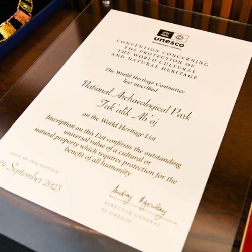 Certificado inscripción Tak'alik Ab'aj Patrimonio Mundial Unesco