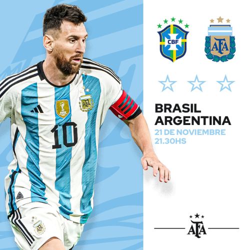 Descripción de la foto para personas con discapacidad visual: Es un promocional del partido, aparece Messi, el texto indica la fecha y hora del partido. (Crédito: AFA- Selección Argentina)