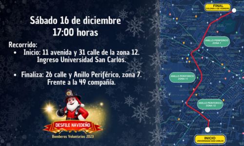 Recorrido del primer desfile navideño de los Bomberos Voluntarios en la Ciudad de Guatemala