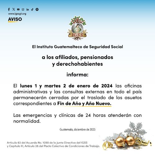 Horarios de entidades en Guatemala IGSS