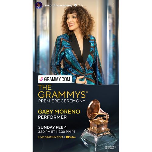 Gaby Moreno cantará por primera vez en Premiere de los Grammy Awards 2024