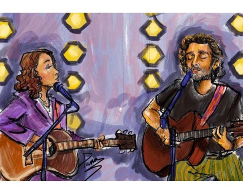 Retrato de Gaby Moreno y Óscar Isaac Tonight Show