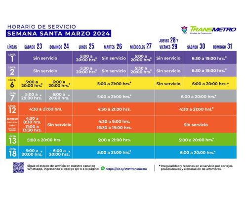 Horarios Transmetro Semana Santa 2024
