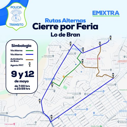 Cierres vehiculares en Mixco por Feria Lo de Bran 2024
