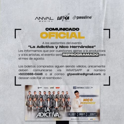 Concierto Adictiva reprogramado para agosto 2024