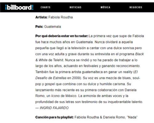 Fabiola Roudha destacó en la revista Billboard 2024