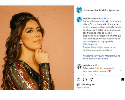 Guatemalteca Fabiola Roudha destacó en la revista Billboard
