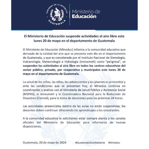 Mineduc suspende actividades al aire libre contaminación del aire
