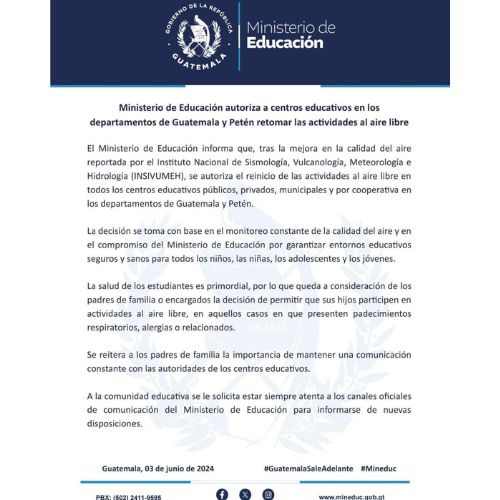 Mineduc autorizó actividades al aire libre Guatemala y Petén
