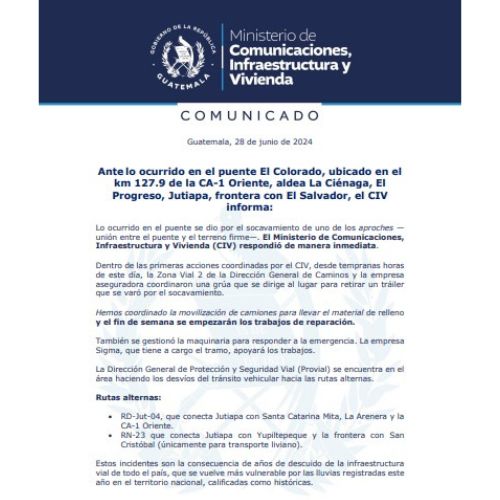 Rutas alternas socavón en el puente de Jutiapa