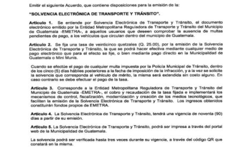 Municipalidad Guatemala Emisión de la Solvencia Electrónica de Transporte y Tránsito