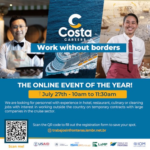 Trabajo sin Fronteras jornada virtual de empleos en cruceros, julio 2024
