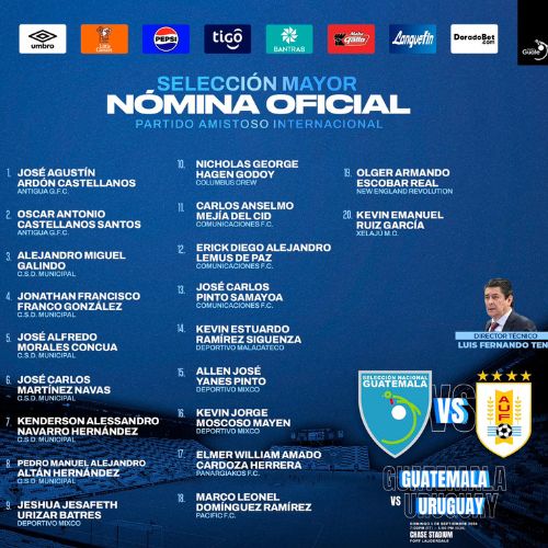 Convocatoria Uruguay vs Guatemala