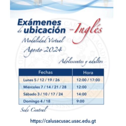 Exámenes de ubicación de inglés en Calusac agosto 2024