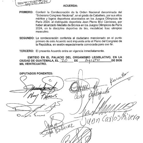 Acuerdo de la Orden del Soberano Congreso para los medallistas