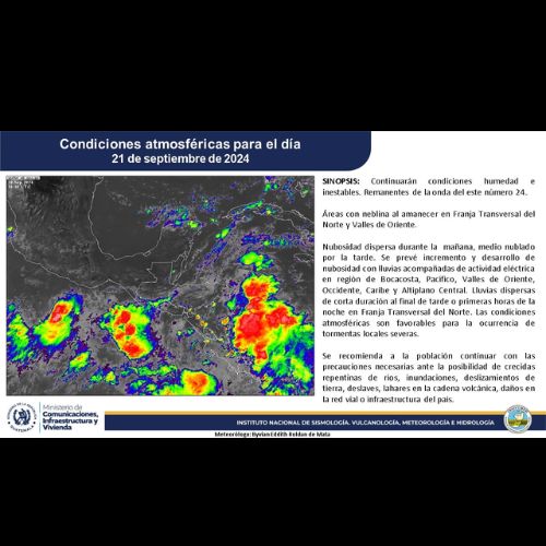 Pronóstico del clima en Guatemala para el fin de semana del 21 y 22 de septiembre 2024, con días lluviosos