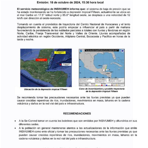 La Depresión tropical Fifteen afectará a Guatemala