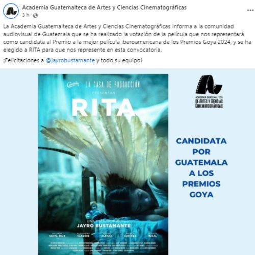Película Rita de Jayro seleccionada para representar a Guatemala en los Premios Goya 2025