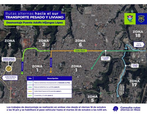 Rutas alternas cierre temporal en el Periférico por trabajos en puente de la Colonia Bran