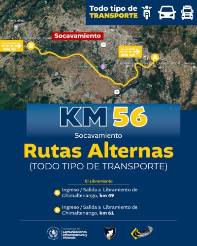 Rutas alternas en km 56 interamericana octubre 2024