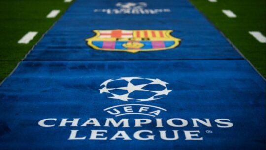 Logo del FC Barcelona y la Champions League