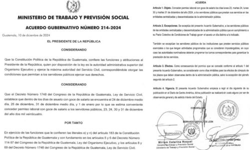 Asueto el 23, 24, 30 y 31 de diciembre en Guatemala 2024 para sector público
