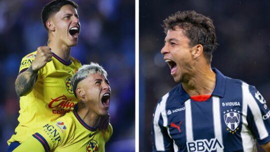 Jugadores del América y Monterrey gritando un gol