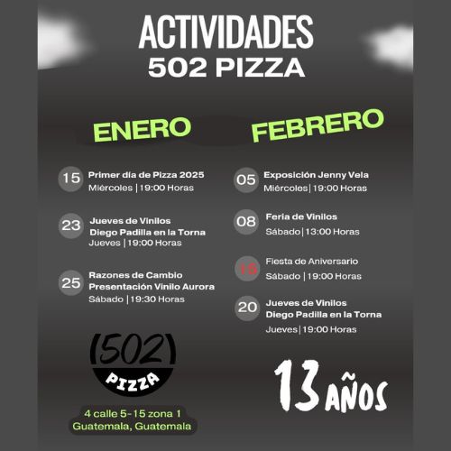 Aniversario de 502 Pizza en Guatemala 2025