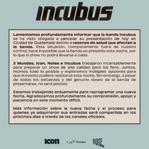 Concierto de Incubus en Guatemala 2025