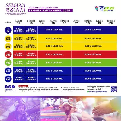 Horarios Transmetro y TuBus en Semana Santa 2025