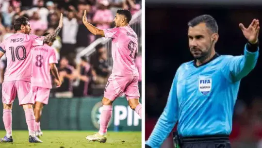 Leo Messi y Luis Suárez en una foto y en la otra Mario Escobar