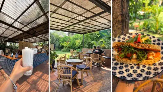 cafetería y jardines en Antigua Guatemala