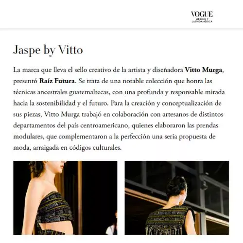 Jaspe by Vitto, Vogue México destacó a 3 diseñadores guatemaltecos