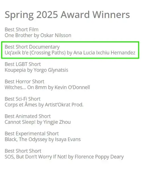 Lista oficial de ganadores Festilval de Cortometrajes Cannes 2025