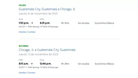 vuelo directo de Guatemala Chicago american airlines