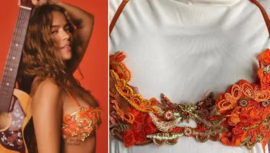 Karol G luce traje de la marca guatemalteca Luna Del Pinal