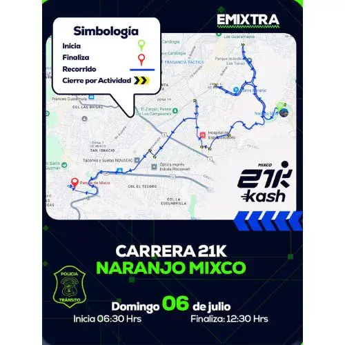 Cierres vehiculares por la carrera 21K de Mixco el 6 de julio de 2025